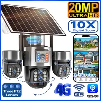 Cámara Solar 4G Sim de 20MP, WiFi, Zoom óptico 10X, 3-PTZ, 4 lentes, 3 pantallas, cámaras de seguridad inalámbricas para exteriores, seguimiento automático CCTV V380