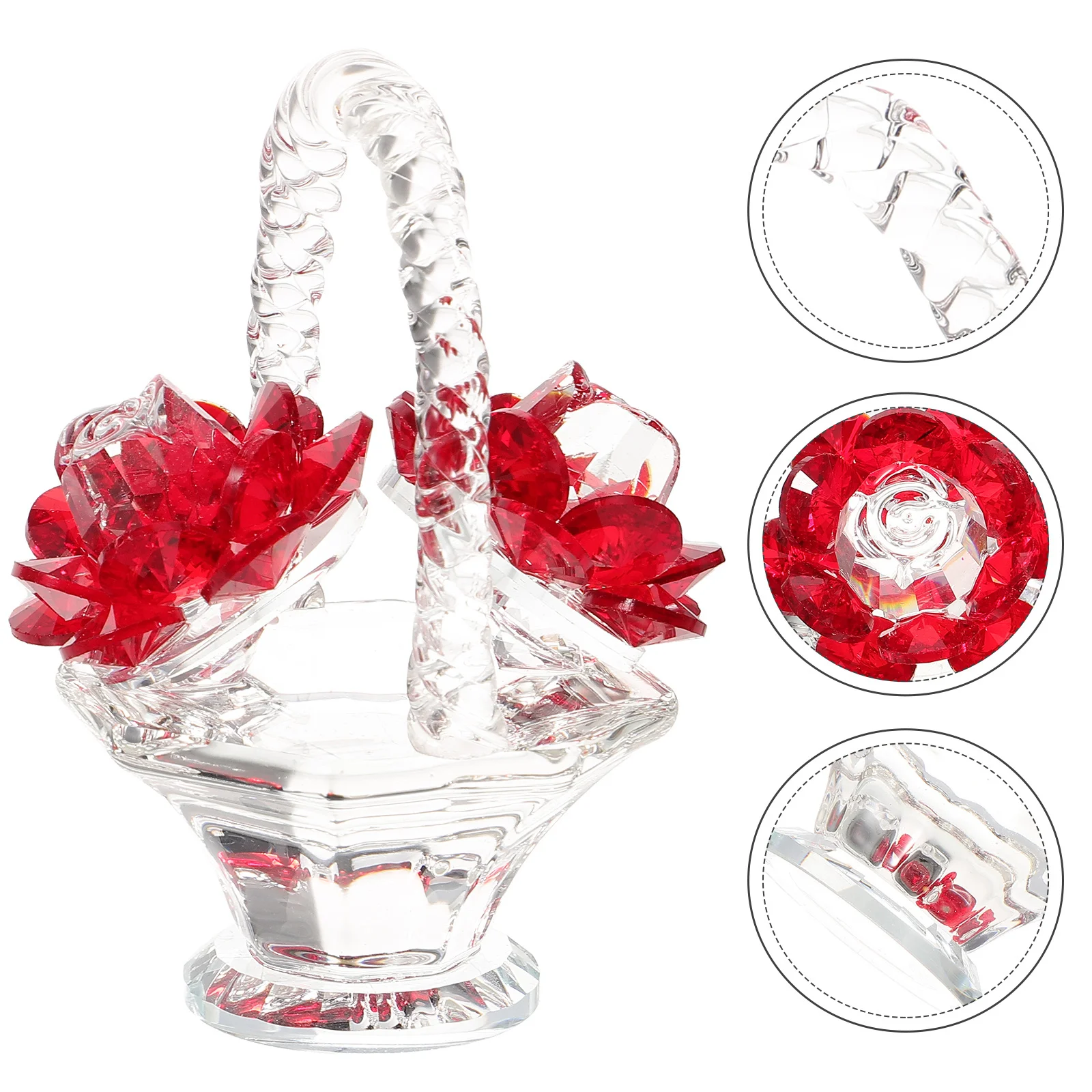 

1Pcs Crystal Rose Red Decorative Flower Basket Crystal Ornament Household Desktop Decoration Decorative Flower