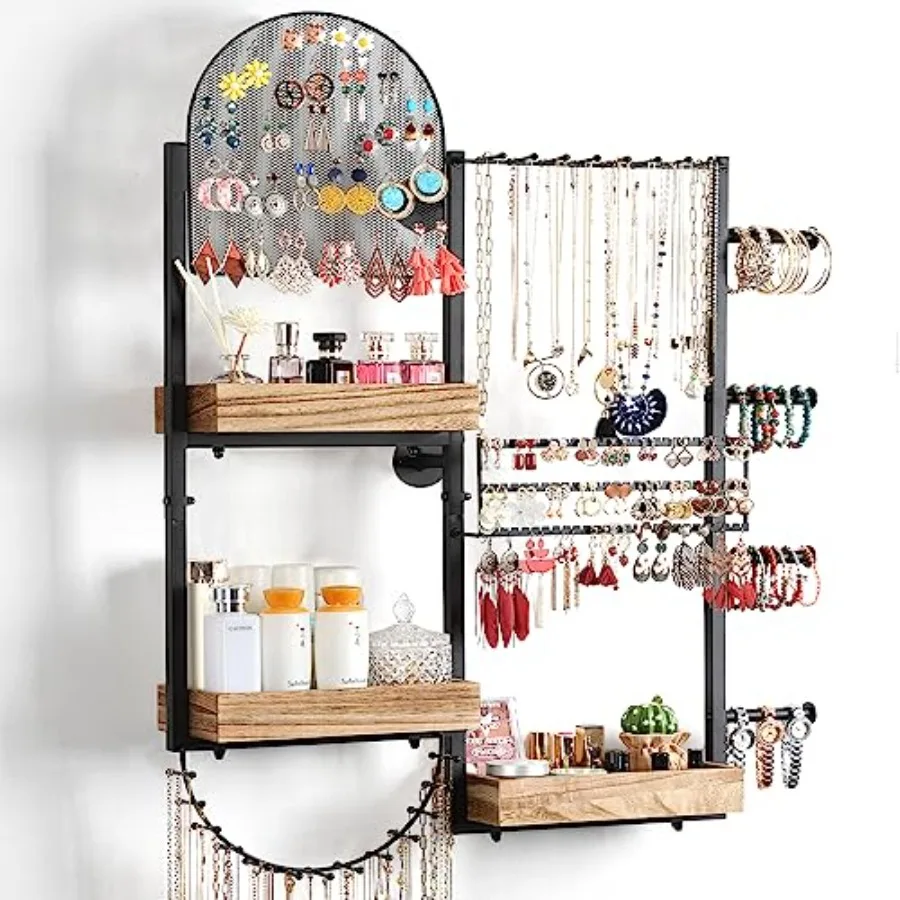 

Large Jewelry Organizer - Big Wall Mount Hanging Jewelry Holder Display for Earrings Rings Necklaces Bracelets Makeup Perfume a