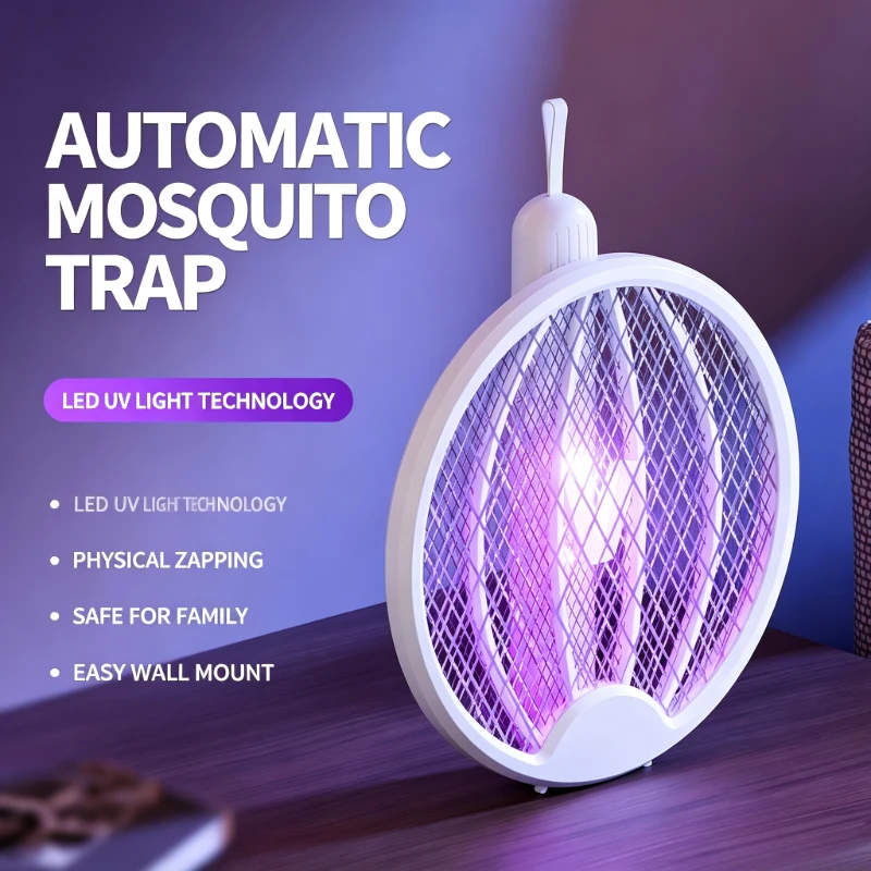 Upgraded 4 In 1 Electric Mosquito Killer Foldable Handheld Bug Zapper USB Rechargeable Fly Swatter With UV Light Trap Insect New