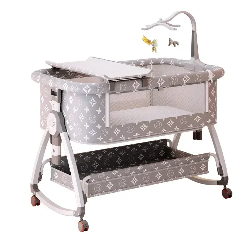 Portable and Movable Baby Crib Foldable Height Adjustable Splicing Large Bed Baby Cradle Bed Bb Bed Anti Overflow Milk