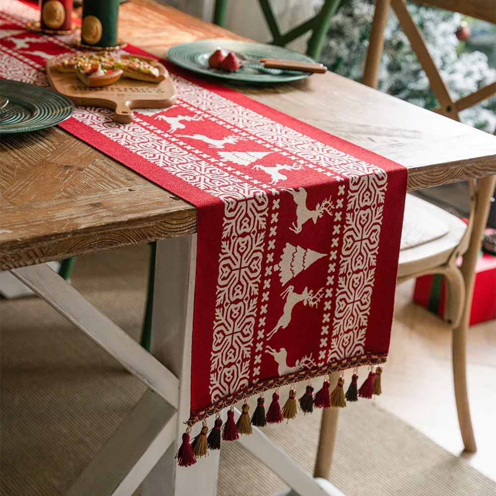 Red Christmas table flag atmosphere decoration tea table cover cloth Christmas long tablecloth Chenier restaurant tablecloth