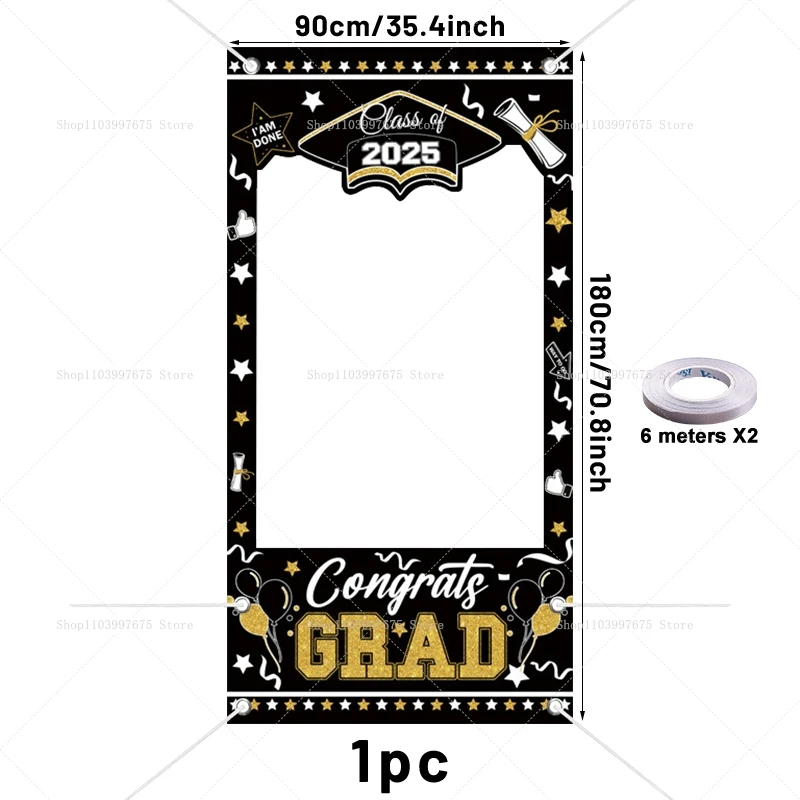 2025 Graduation Photo Booth Frame Props Vinyl Backdrop Class of 2025 Grad Celebrations Decor Shooting Background Party Supplies