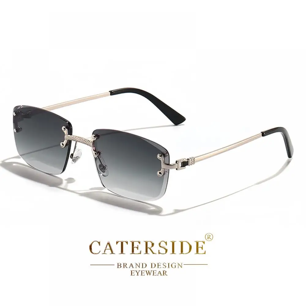 CATERSIDE Rahmenlose Sonnenbrille für Herren und Damen, luxuriöse Outdoor-Party-Sonnenbrille, Metallrahmen, Spiegel-Verlaufsgläser, UV400 – Detail 23
