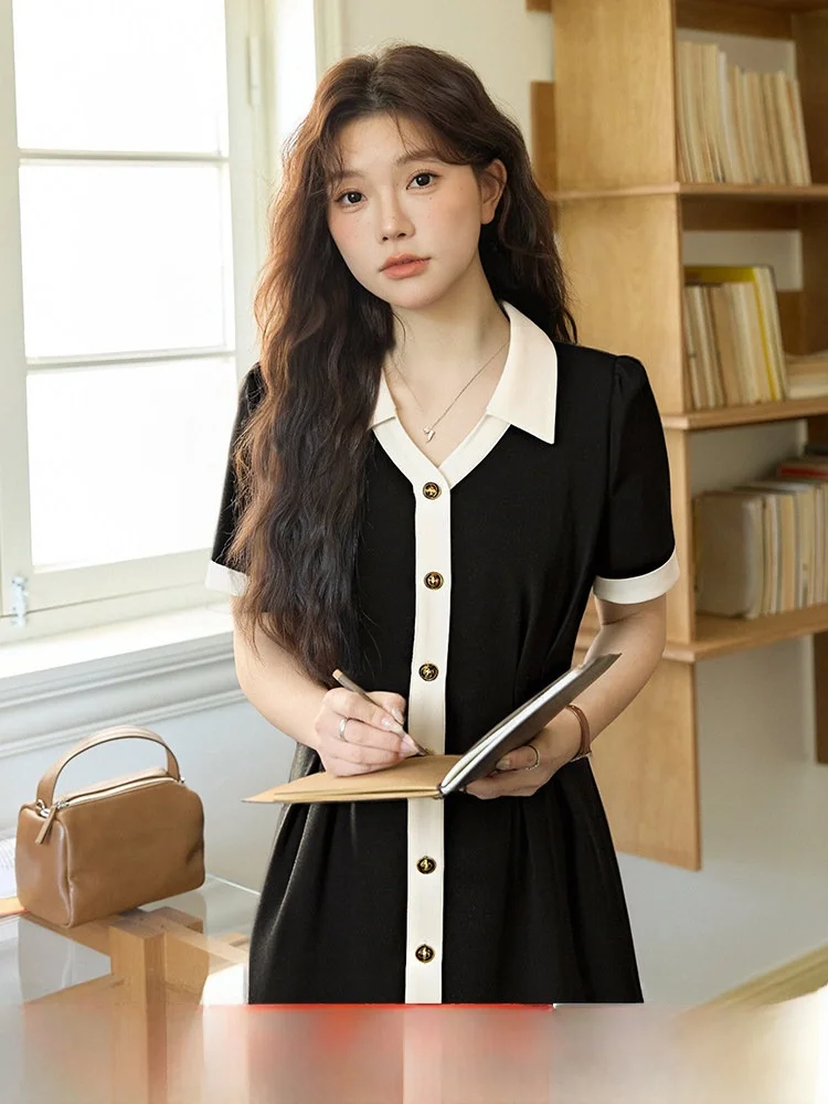 

Элегантное приталенное платье А-силуэта миди с одной пуговицей и коротким рукавом для полных женщин, модное, для повседневной носки