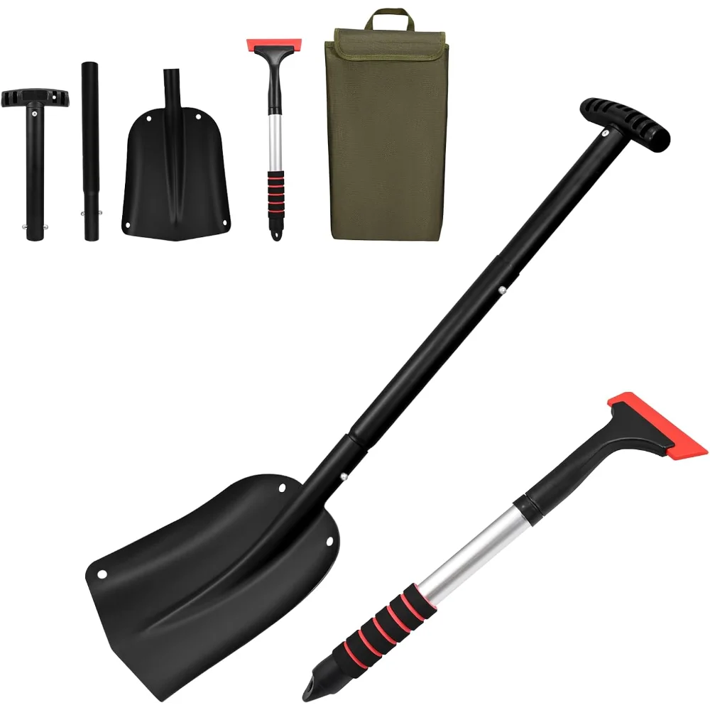 

26"-32" Aluminum Snow Shovel, Compact Collapsible with Car Scraper for Snow Removal