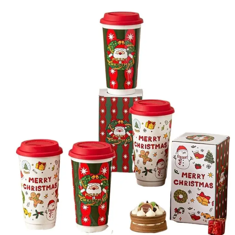 كوب سيراميك سانتا لعيد الميلاد 580 مل - غطاء سيليكون مانع للتسرب، صندوق هدايا متضمن، مثالي لهدايا القهوة/اللاتيه والعطلات #6