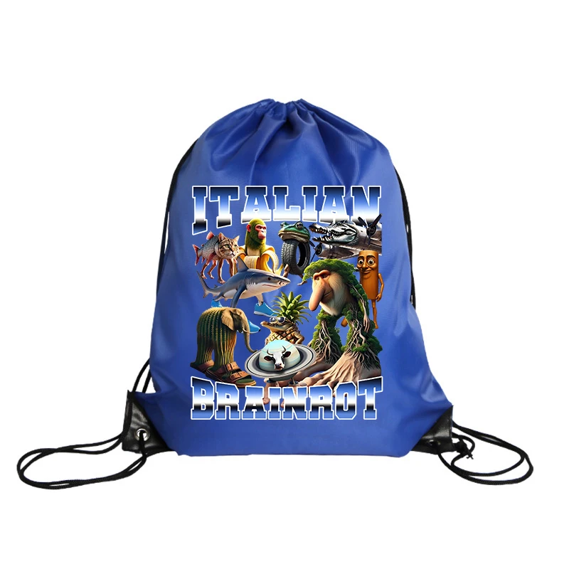 이탈리아어 Brainrot Drawstring 배낭 Tung Tung Tung Sahur 귀여운 그리기 문자열 가방 재미 있은 Meme 만화 체육관 가방 캐주얼 보관 주머니