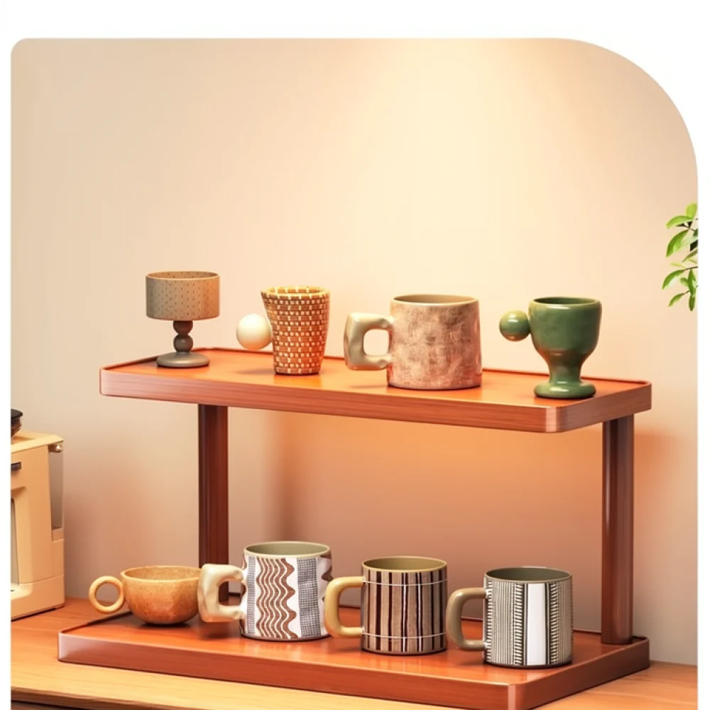 Bamboo Desk Organizer Storage Rack Multi Tier Countertop Stand For Office Supplies Book Cup Kitchen Storage Shelf