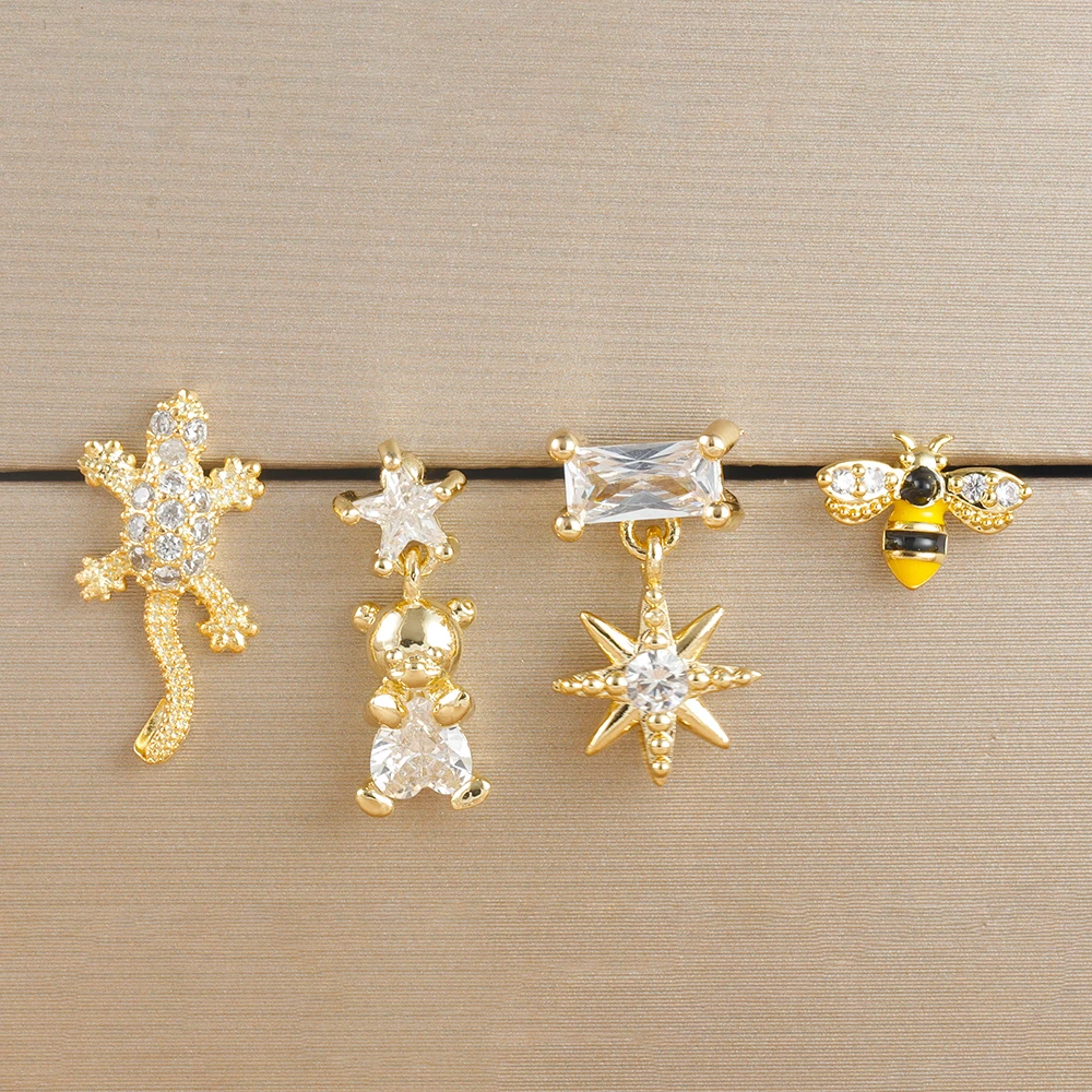 Fashion Stainless Steel Zircon Cartilage Piercing Stud Earring For Women Helix Tragus Pearl Moon Star Earring Body Jewelry 1pc