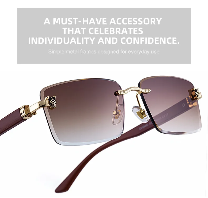 2026 Holzrahmenlose Sonnenbrille für Damen Trendige Retro UV400-Schutz Eckige Sonnenbrille für Herren Markendesign Modische Brille Dropshipping – Detail 9