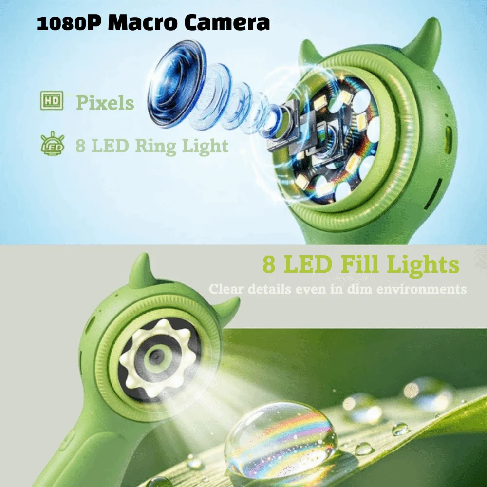 1080p HD Probe Endoscope Camera HD 2 Inch IPS Screen Exploration Endoscope 500x Zoom 8 LED Light Handheld Endoscope