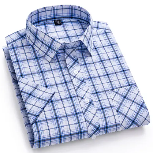 New in Shirt Over Size 100% Cotton Thin Summer Short Sleeve Shirts for Men Slim Fit Plain Shirt Plaid Soft Korean Popular Clothe - Image 3