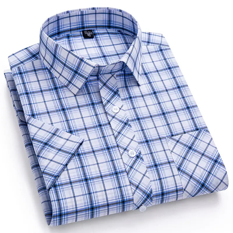 New in Shirt Over Size 100% Cotton Thin Summer Short Sleeve Shirts for Men Slim Fit Plain Shirt Plaid Soft Korean Popular Clothe - Image 3