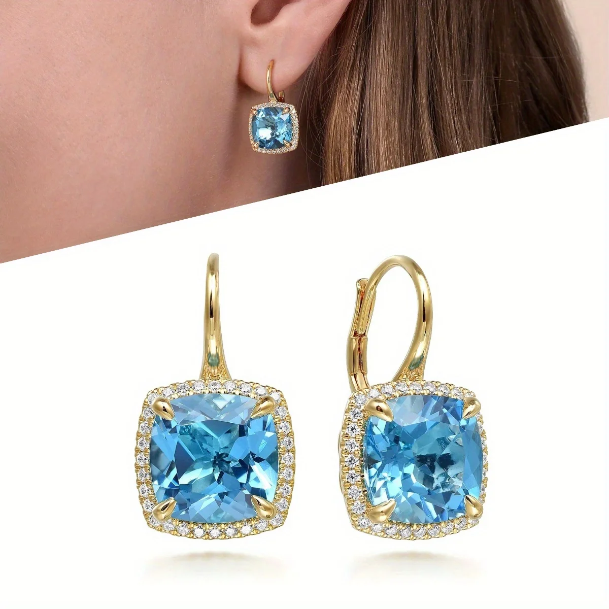 

Fashionable and Luxurious Sea Blue Synthetic Zircon Earrings, Suitable for Women To Wear At Banquets and Parties, The Best Gift