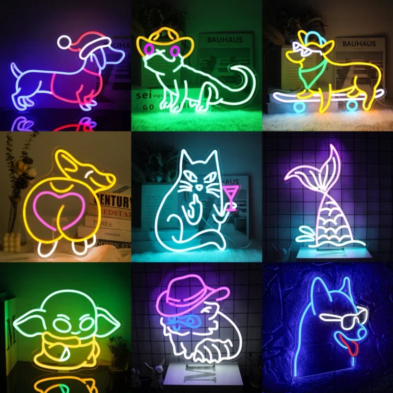 Sunglasses Dog Neon Sign LED Neon Light For Wall Decor Cool Puppy Neon Light Sign Light Up Signs For Bedroom Home Pet Shop