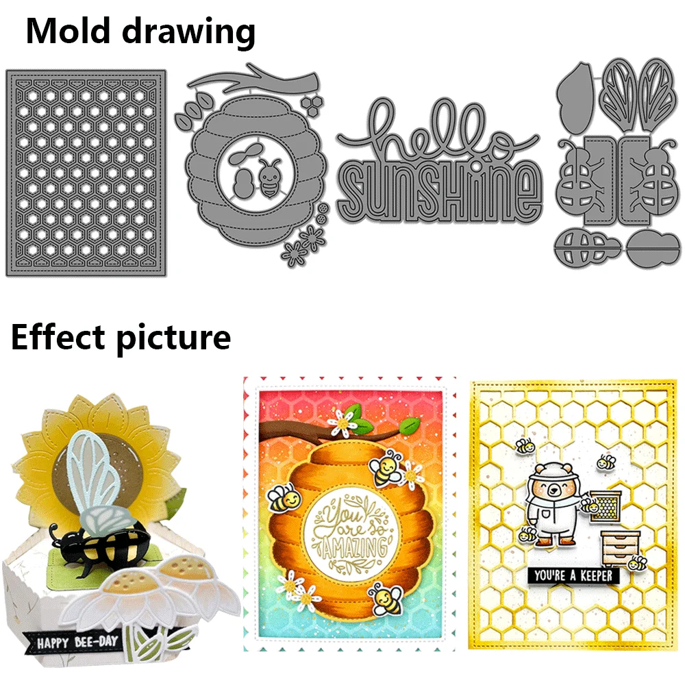 Metall-Stanzformen mit Wabenstruktur, Bienenstock und Bienenmotiv, Prägestanz für DIY-Kartenherstellung, Scrapbooking, Bastelbedarf