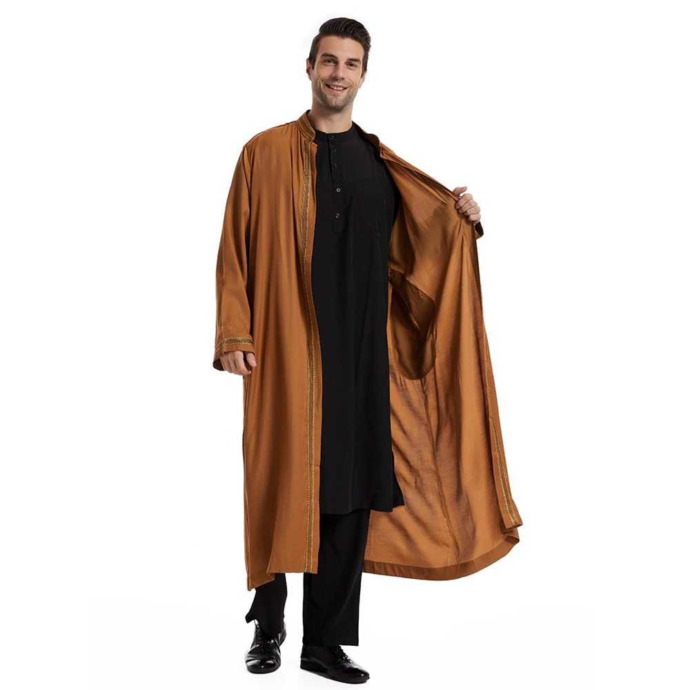 Nieuwe 2024 Heren Lange Mouwen Jubba Thobe Arab Moslim Midden-Oosten Ramadan Gewaad Islamic Kaftan Maxi Moslim Dubai Thobe Long Abaya