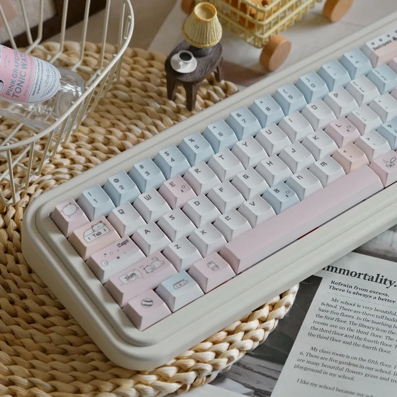 

Line Meow Theme Keycaps Set PBT Cherry Profile 132keys Custom Original Handmade Keycaps for Mechanical Keyboard Accessories