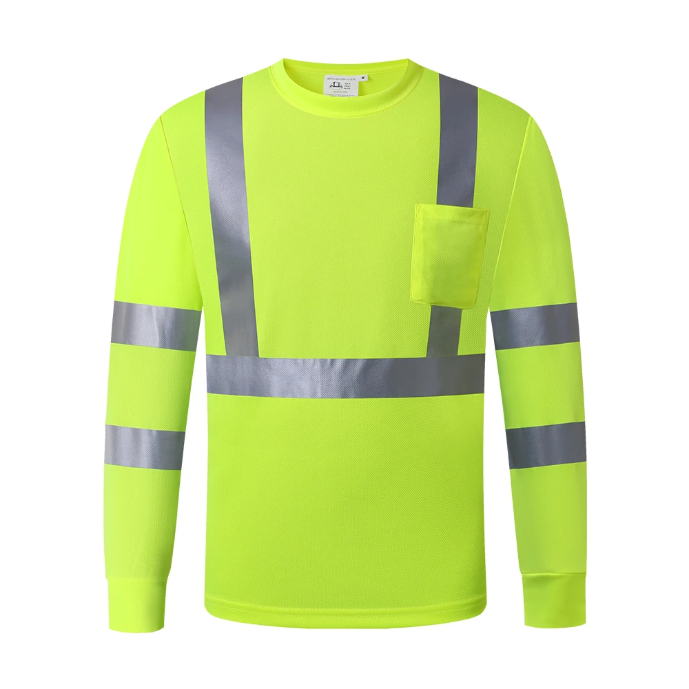 Fluorescent Yellow High Visibility Shirt Reflective Safety t-Shirt Long Sleeve Hi Vis Shirt Quick Dry Construction Work Wear 5XL