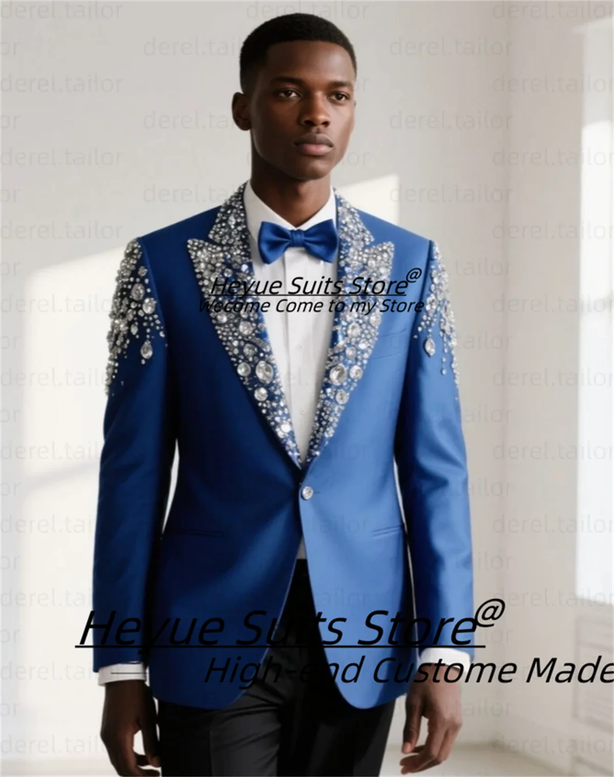 

Handsome Shiny Diamond Groom Wedding Tuxedos Customized Slim Fit Peak Lapel Men Suits 2 Pcs Sets Male Party Blazersr Ropa Hombre