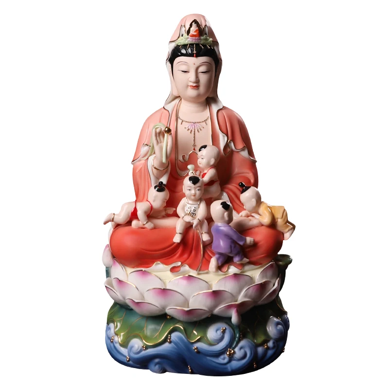 

Ceramic Goddess Mercy Guanyin Bodhisattva Decoration Household Enshrine Worship Five Sons Guanyin Figure Avalokitesvara Statue