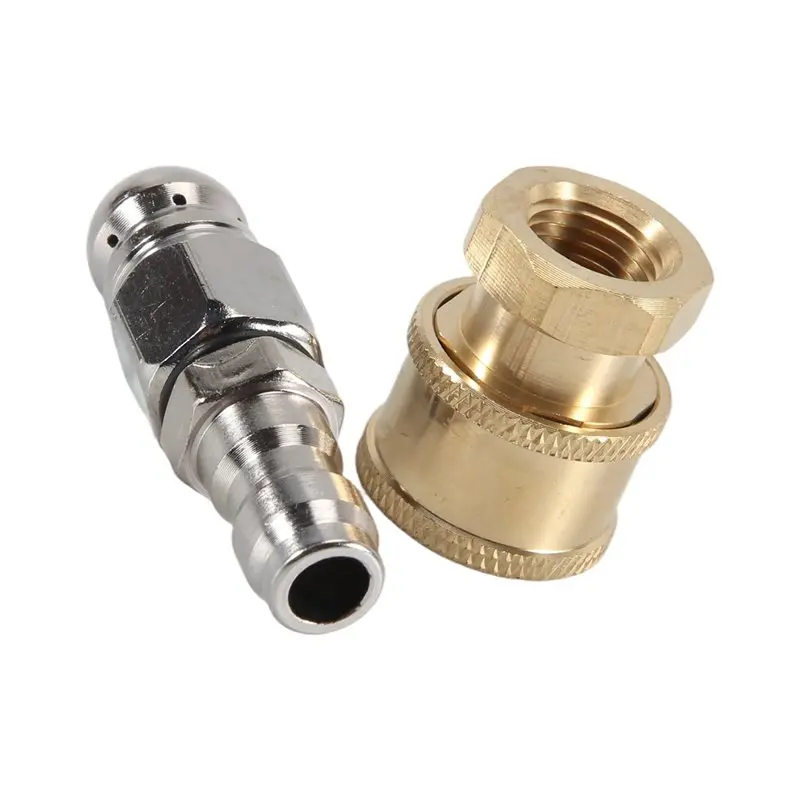 ABJN-4Pc 5000PSI Sewer Jet Nozzle With Pressure Washer Coupler, Brass Fittings Quick Connector,1/4 Inch Connect To Female NPT