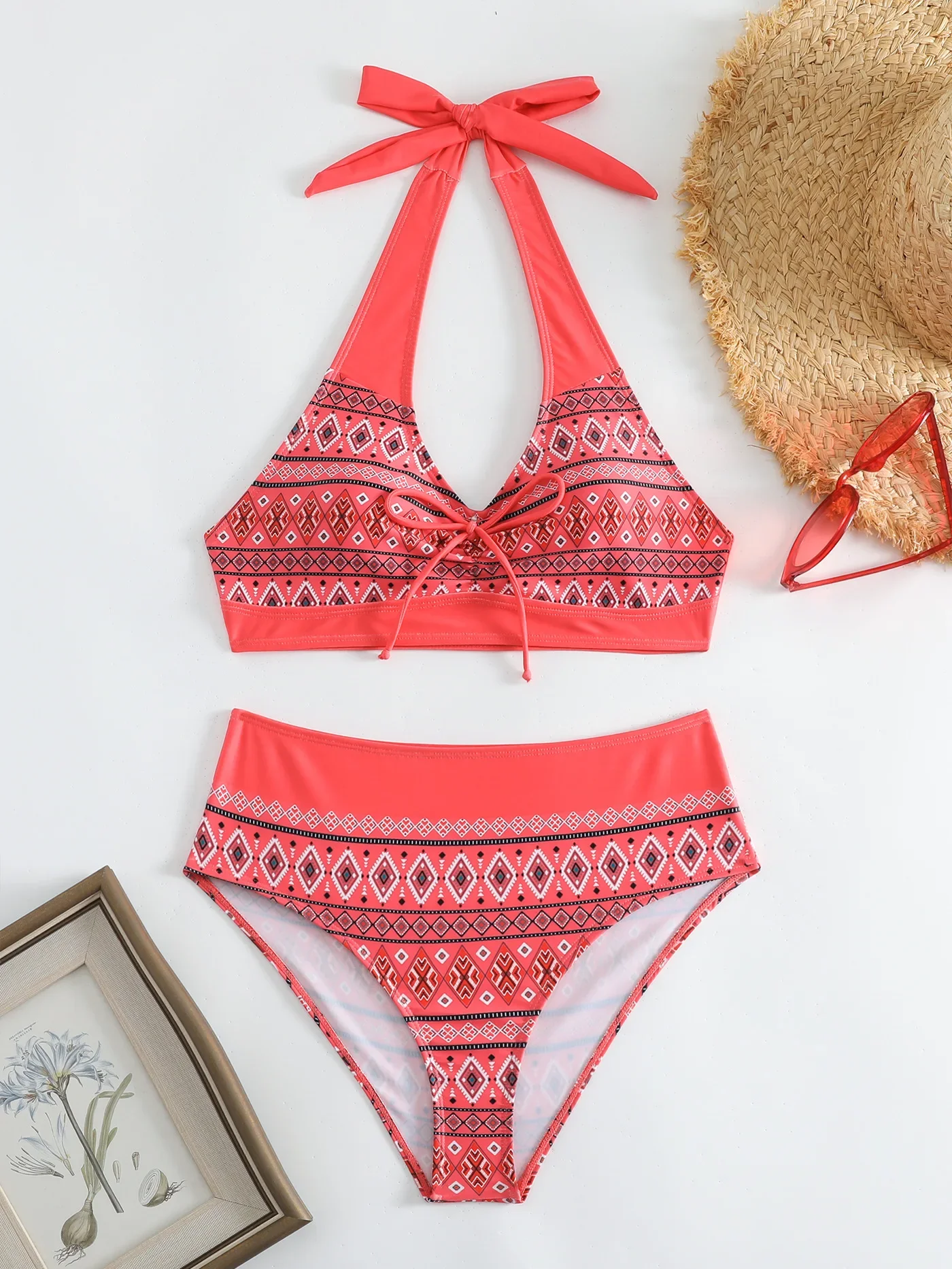 Sexy flor conjuntos de biquinis duas peças maiô vintage banho feminino biquini brasileiro cintura alta beach wear maiô 2025