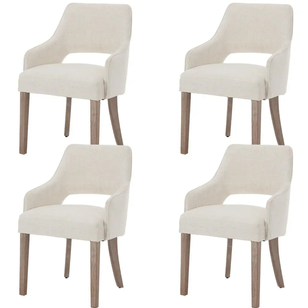 

Chairs Set of 4 Linen Upholstered Accent Kitchen Chair with Hollow Back Padded Seat Wood Legs for Dining Room Restaurant Home D
