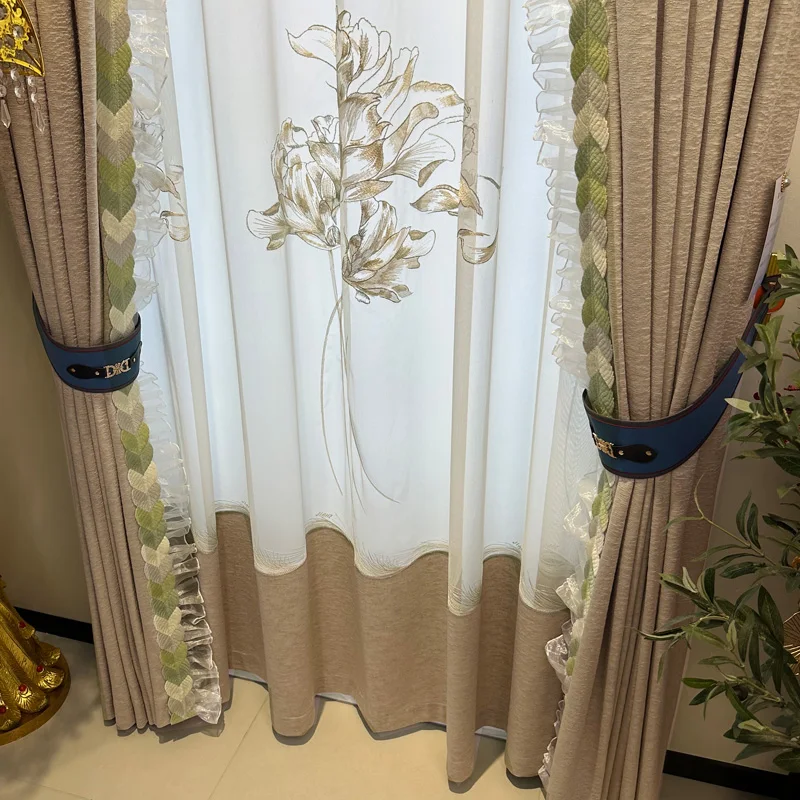 

Custom modern Simplicity window Embroidery living room cloth green lace curtain valance tulle M1705