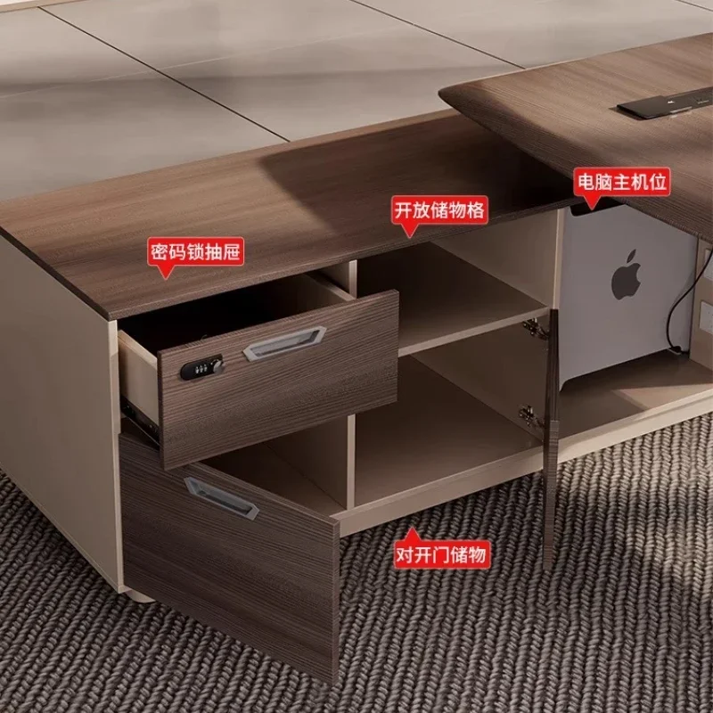 طاولة رئيس بسيطة وحديثة وخفيفة فاخرة ومكتب مكتب قيادة عالي الجودة وكرسي وخزانة ملفات مجموعة تنفيذية على شكل حرف L كبيرة #5