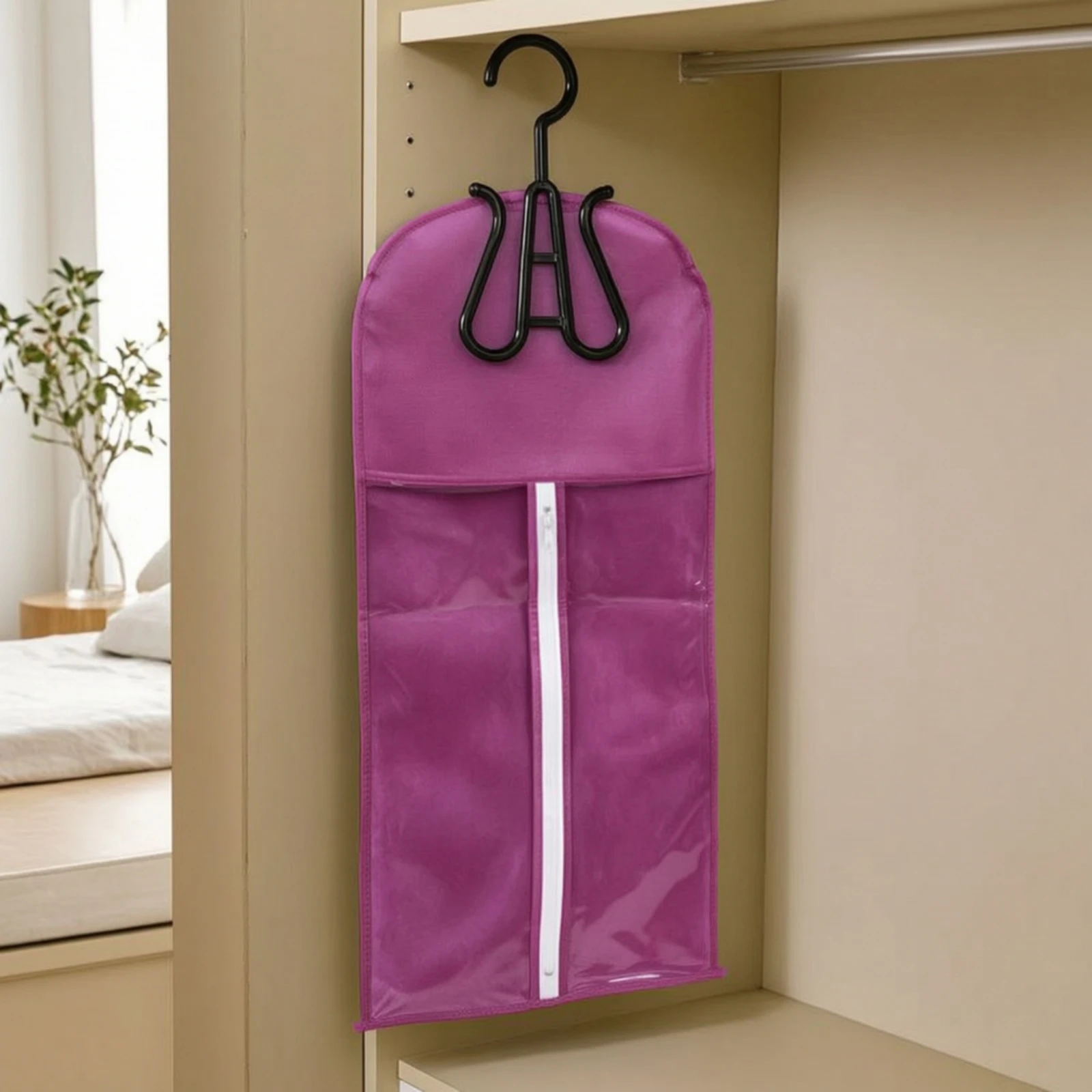 Hairpiece Storage Bag with Hanger Transparent Hairpiece Storage Bag with Zipper Organizer Space-Saving Portable for Cosplayers