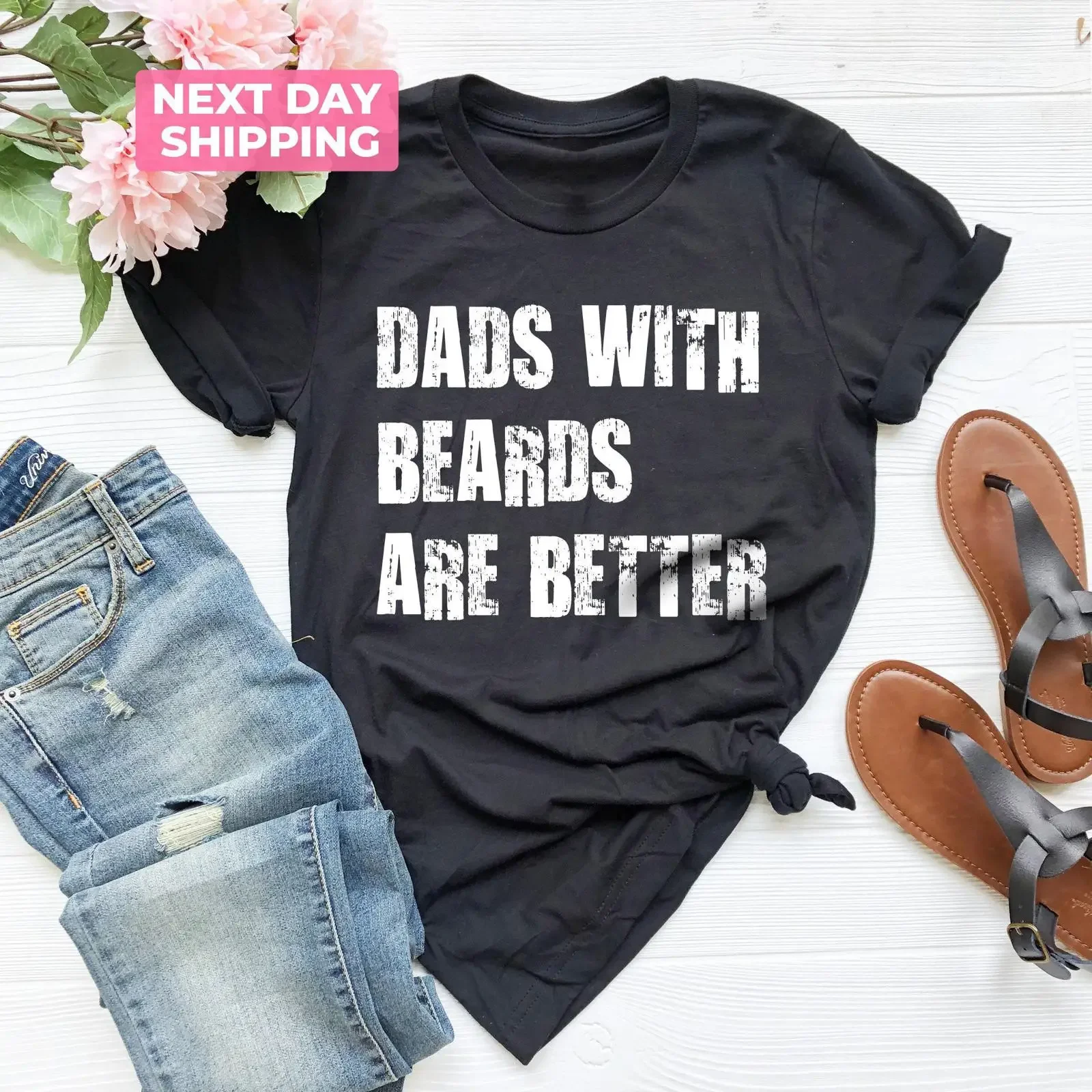 Dads With Beards Are Better T Shirt Funny Dad For Fathers Day vintage Washed Slightly fashion graphic Stretched Casual Unisex