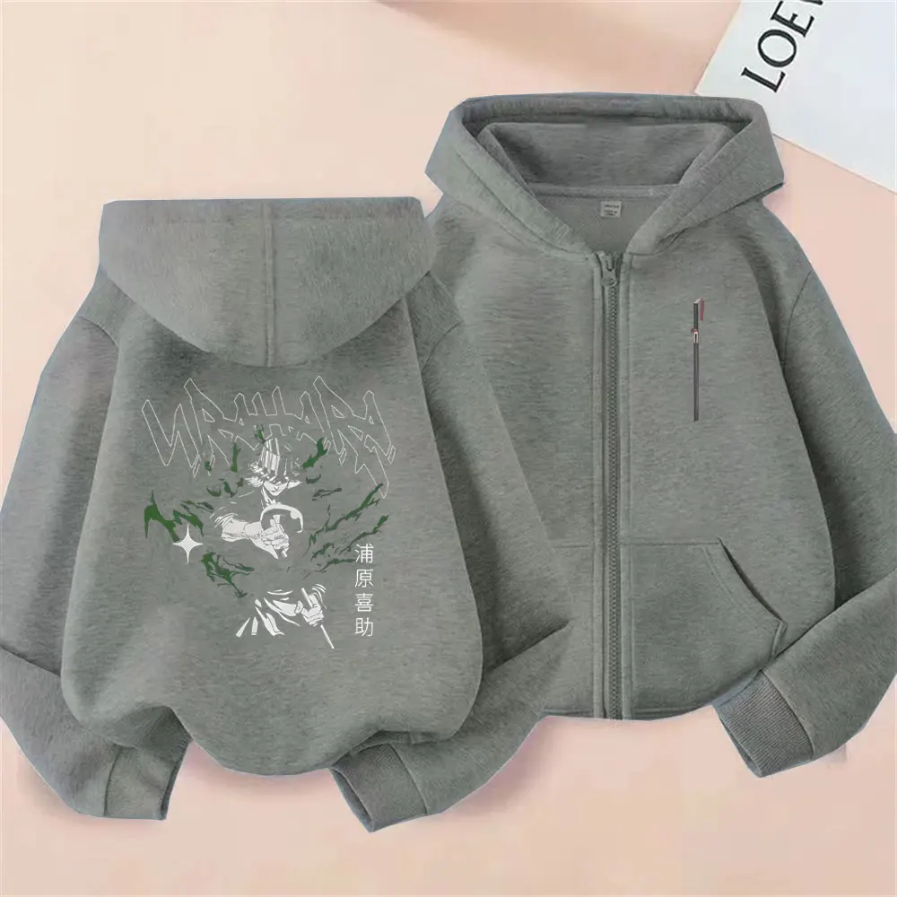 Anime Bleach Urahara Kisuke Graphic Zipper Hoodie Men Women Vintage Oversized Zip Up Jacket Coat Unisex Fashion Casual Hoodies