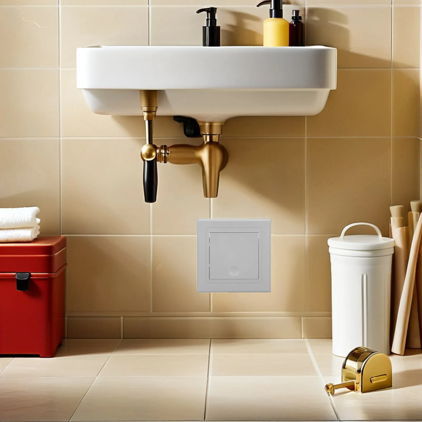 Plastic Access Panel White Self Adhesive Wall Ceiling Access Cover 4.96in Square Plumbing Electrical Inspection Maintenance