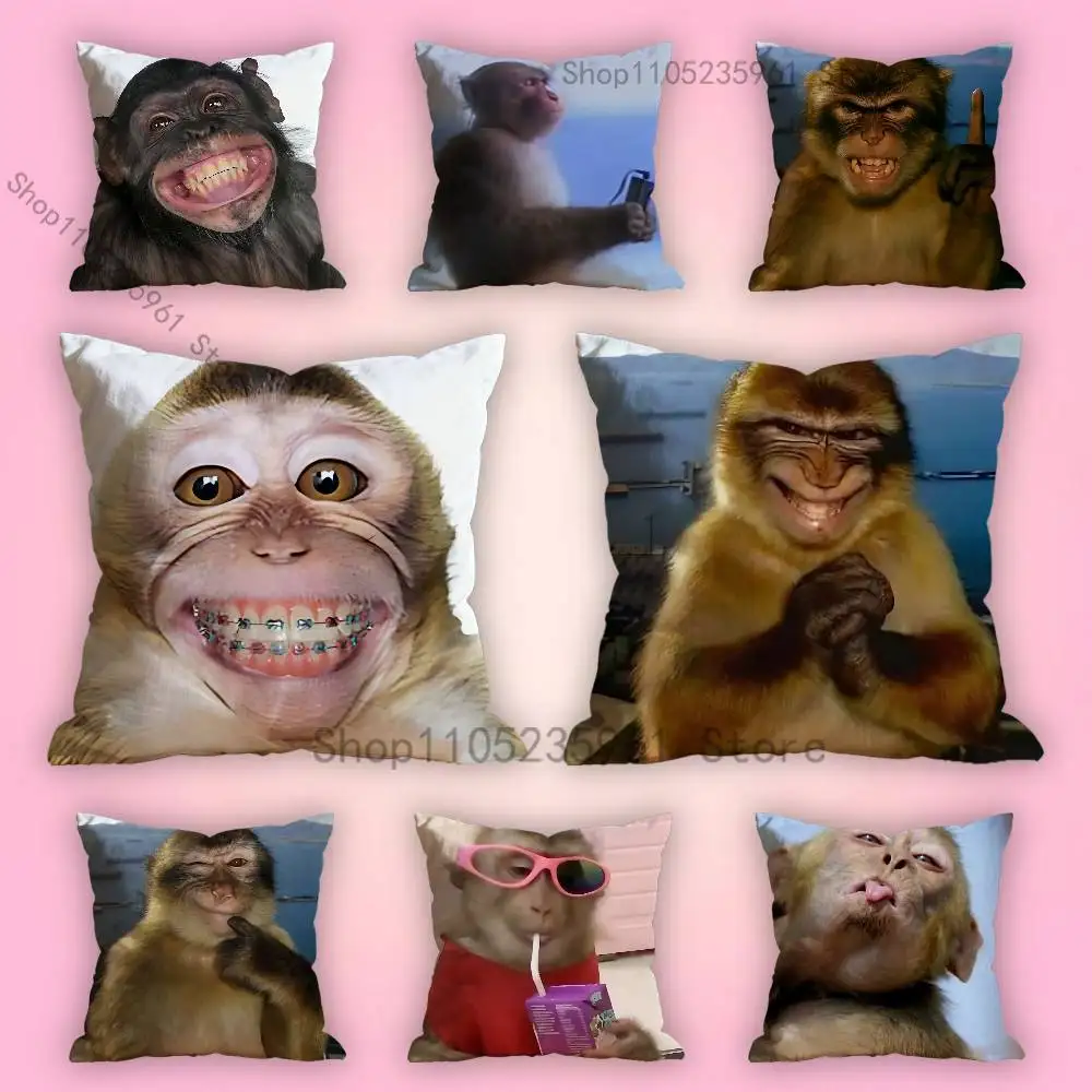 Monkey Music Sipping Meme Pillowcase for Sofa Room Office Decor Printing Protector Cushion Cover Valentine gift Custom