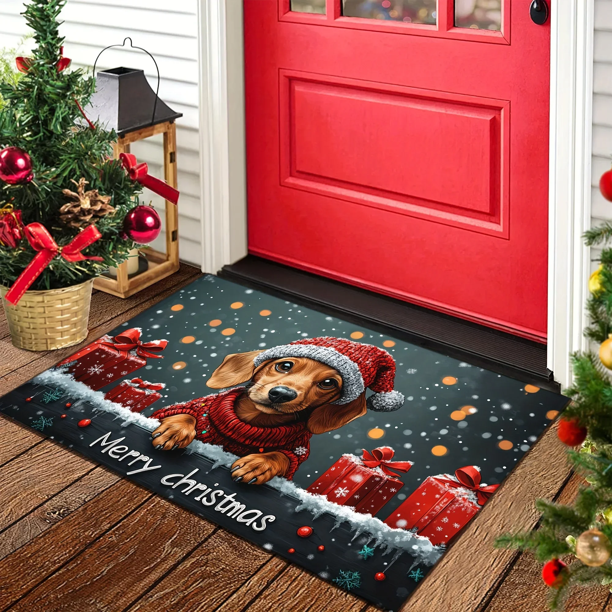VIKAMA Christmas Doormat Non‑Slip Front Entrance Rug Washable Indoor Outdoor Xmas Snow Gift Winter Home Decor Mat