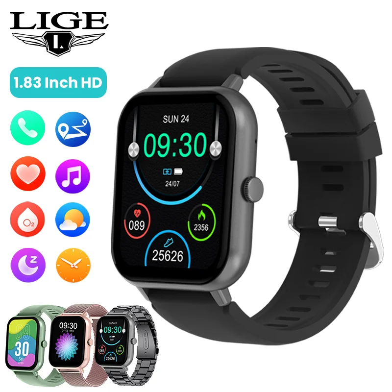 

LIGE Men Women Smart Watch 1.83'' Waterproof Fitness 100+ Sports Watch Answer Call Sleep Pedometer Information Alerts Smartwatch