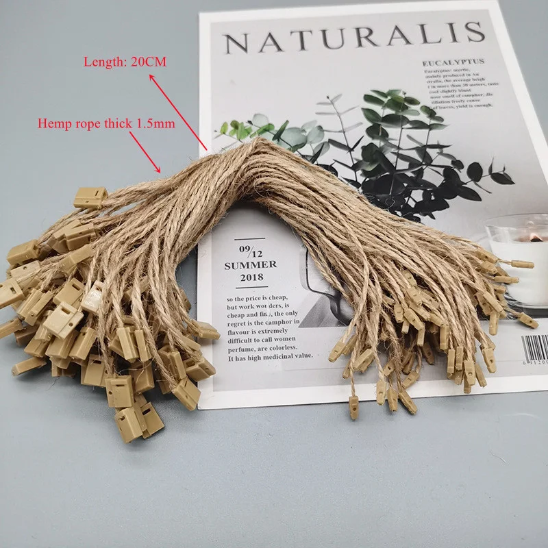 1000Pcs Retro Vierkante Plastic Hennep Touw Hang Tag Touw Bevestigingsmiddelen Voor Kraftpapier Hang Tag Lanyard Diy Kleding Labels accessoriess