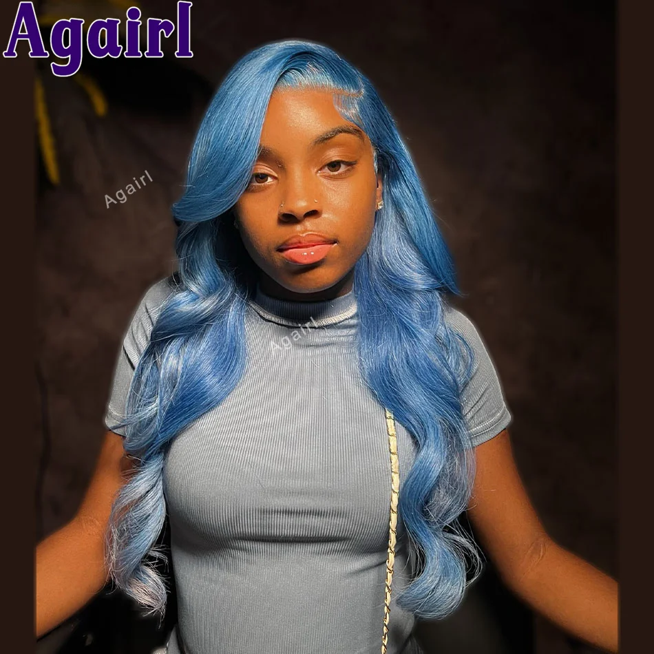 

30Inch Body Wave Sky Blue 13x6 Lace Front Human Hair Wigs Water Blue 13x4 Lace Frontal Wig Brazilian Virgin Hair Wig 613 Colored