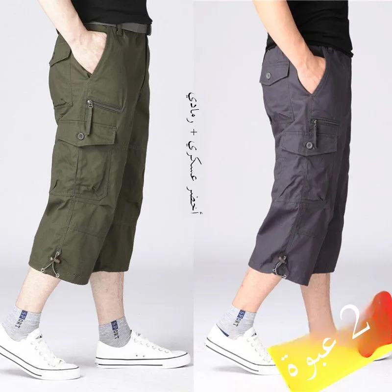 

Loose Straight Leg Men's 7/8 Length Pants Casual Thin Cotton Shorts Mid-aged Comfortable Breathable Workwear Summer Trousers