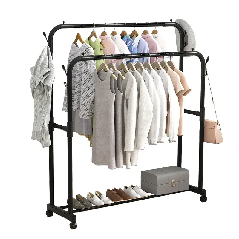 

Black Pole Clothes Rack Plastic Stand Closet Floor Bedroom Clothes Hanger Wheels Shelf Colgador De Ropa Garden Furniture