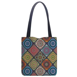 Boho Mandala Tote Bag Mexican Ethnic Traditional Pattern Cotton Cloth Shoulder Shopper Bags For Women Handbag Eco Shopping Bag