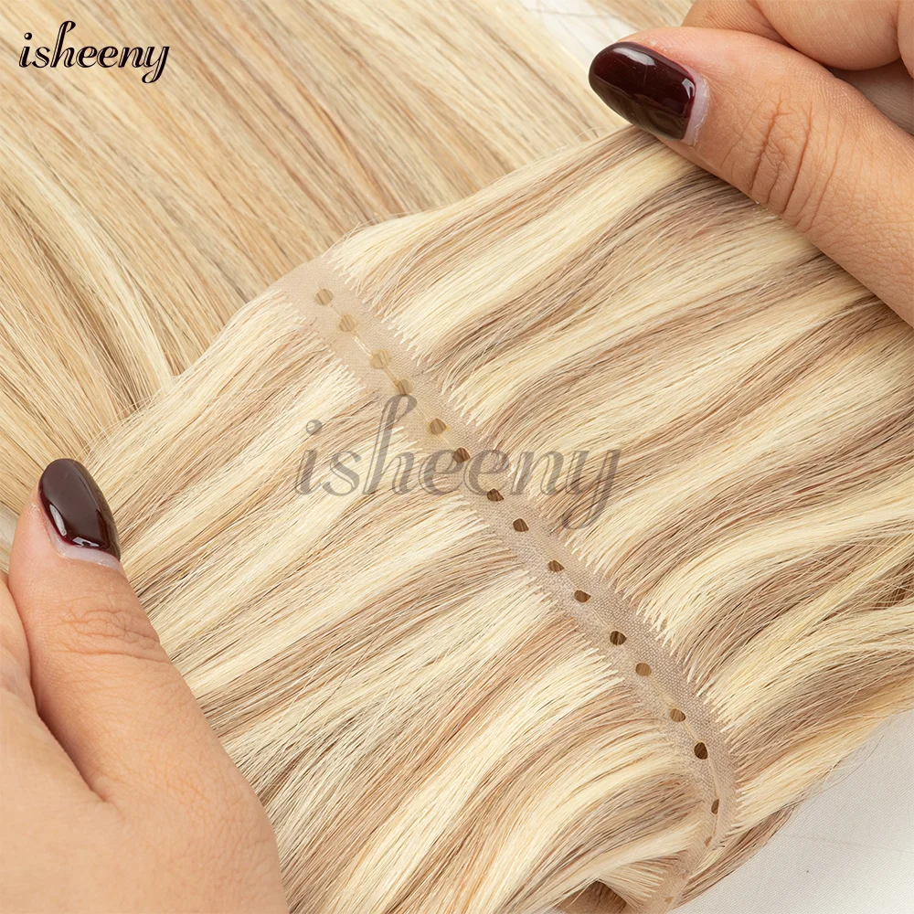 Isheeny 12 "-24" Invisibile Doppio Iniettare XO Foro Trama Estensioni Dei Capelli Umani Micro Capelli Doppia Schede Trama Capelli Lisci Naturali
