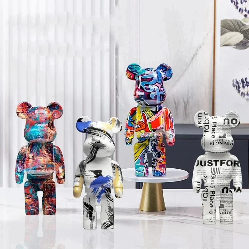 Bearbrick and Violent Bear Statue, Colorful Graffiti Figures, Resin Ornament, Desk Accessories, Luxury Living Room, Home Decor