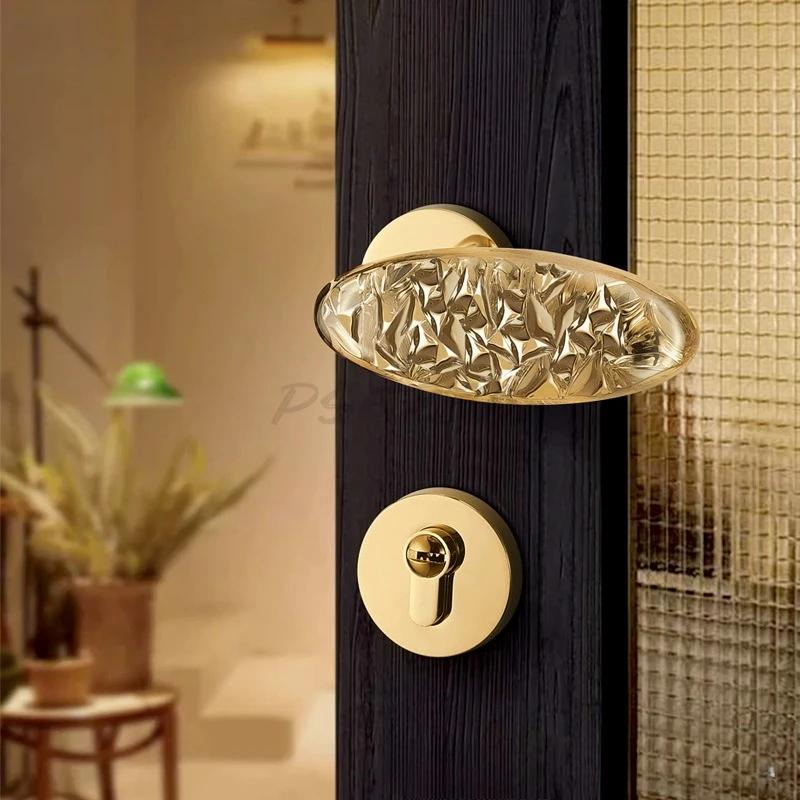 Golden Crystal Bedroom Door Lock Household Universal Indoor Silent Room Door Lock Magnetic Suction Split Lock Wooden Door Handle