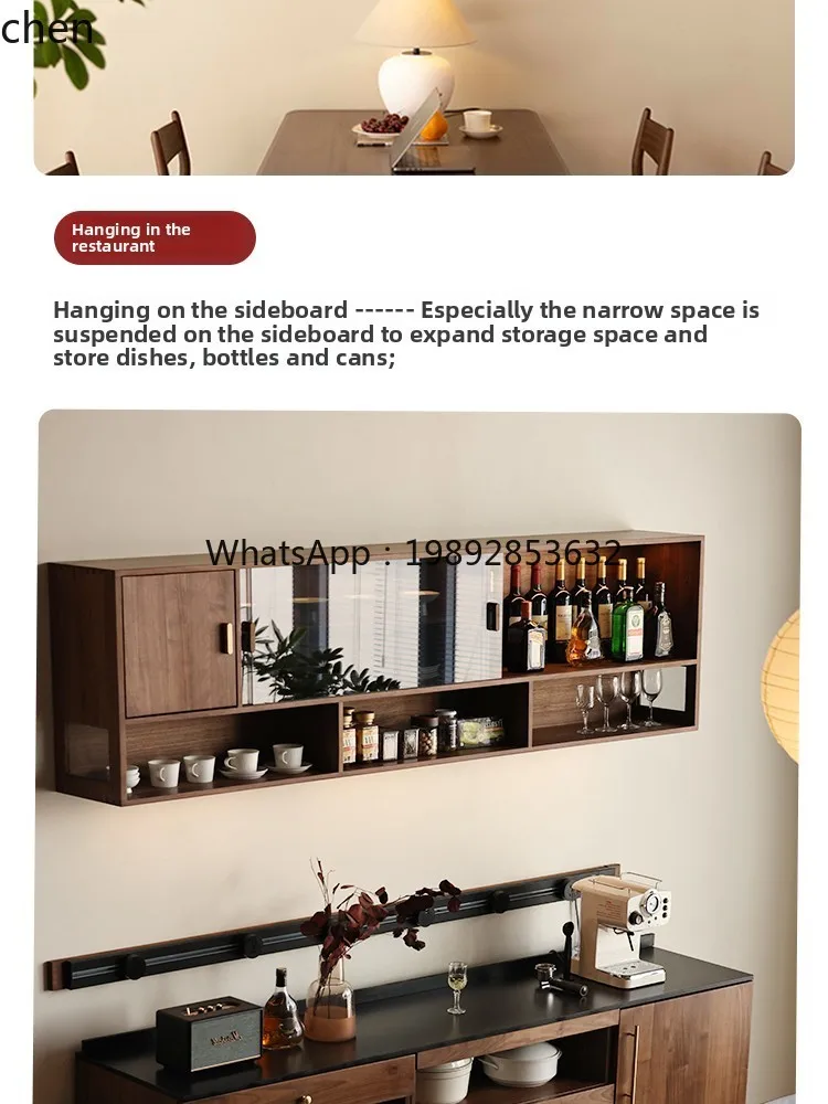 

Kitchen Hanging Cabinet Black Walnut Wood Wall-Mounted Storage Sideboard Wall Cabinet Wall Shelf Suspended