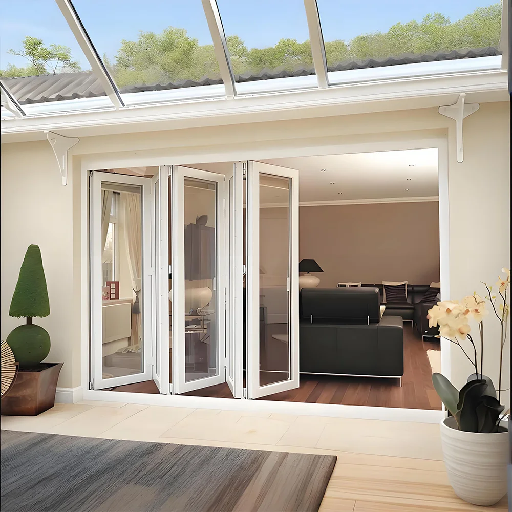 Folding Door Accordion Entry Sliding Bi-fold Partition Exterior Interior Door Aluminum Double Glaszed Home Decor Customize