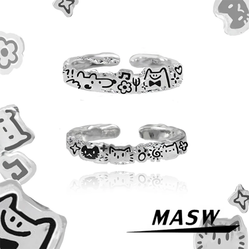 MASW Original Design Lovely Style Open Metal Multi Cats Rings For Women Girl Gift Trend Jewelry Accessories Hot Sale