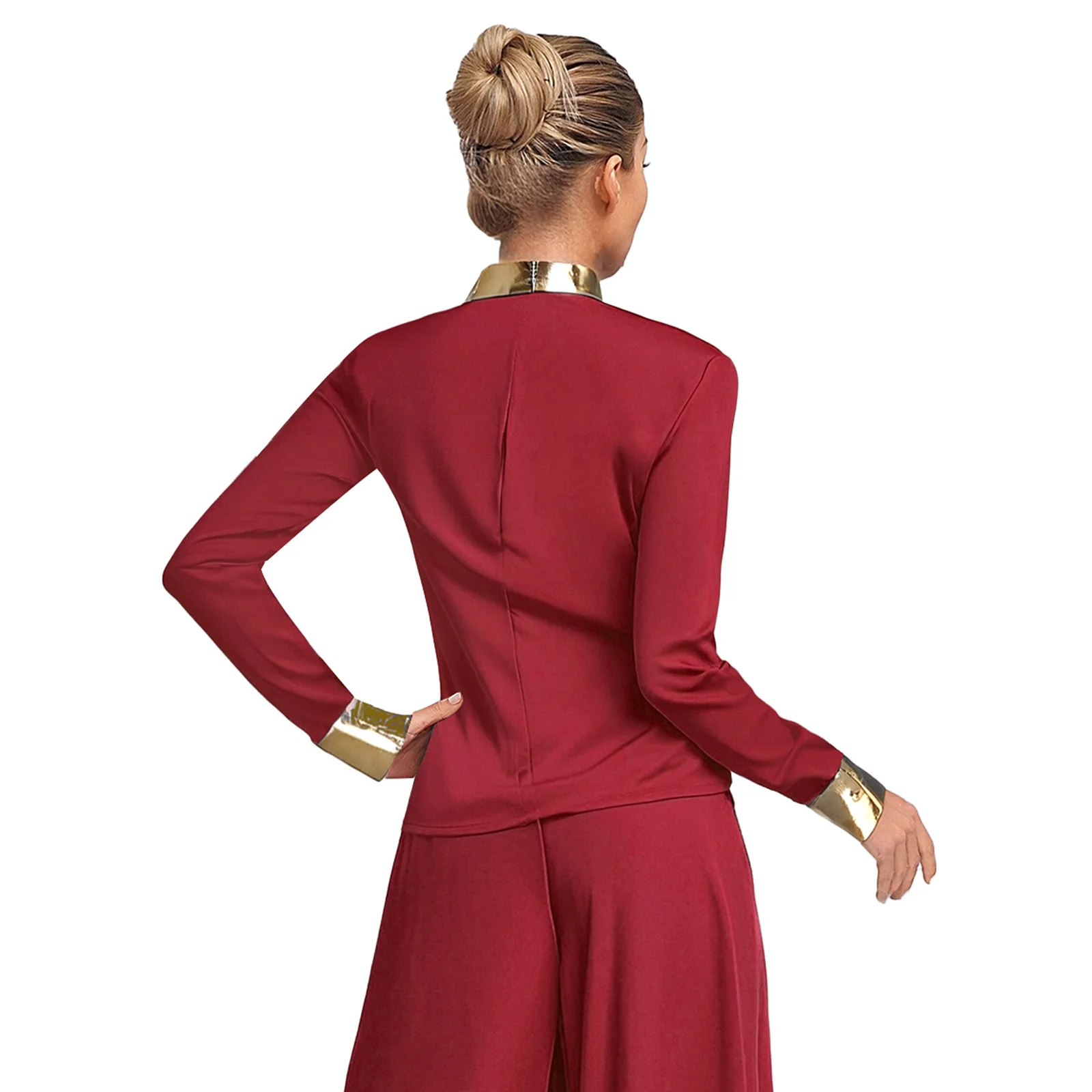 

Women Lyrical Dance Outfits Worship Praise Dance Costume Long Sleeve Shirts and Wide Leg Pants Set Modern Ballroom Dancewear